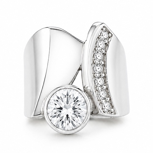 Sterling silver Atalia design abstract unique design white cubic zirconia ring 20mm wide
