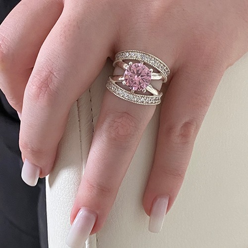 Sterling silver Amanda classy elegant design pink cubic zirconia band ring 19mm wide