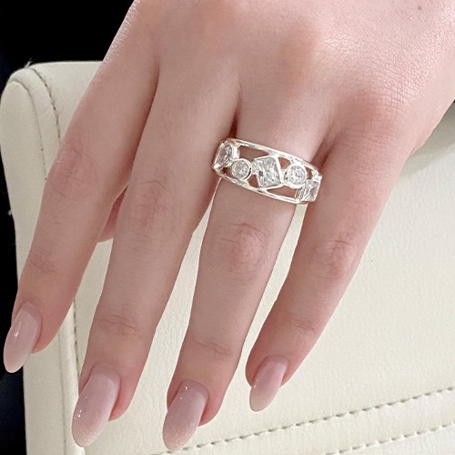 Sterling silver Jemma design unique cubic zirconia band ring 10mm wide
