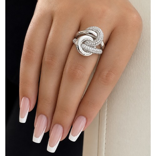 Sterling silver Abby design abstract knot design cubic zirconia ring 18mm wide