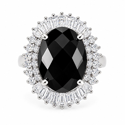 Sterling silver Cassie design black oval cubic zirconia ring 22mm wide