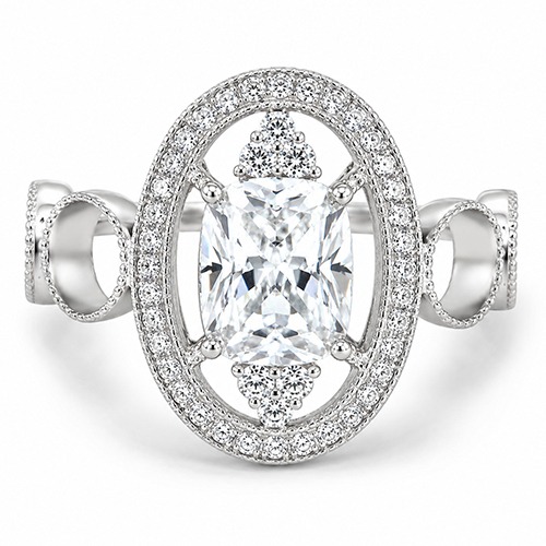 Sterling silver Bruna design unique oval shape cubic zirconia ring 16mm wide