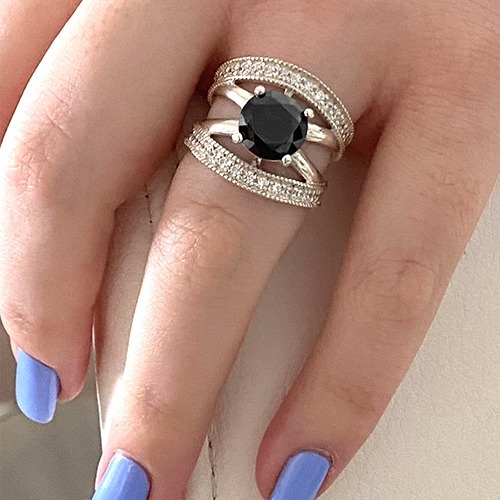 Sterling silver Amanda classy elegant design black cubic zirconia band ring 19mm wide