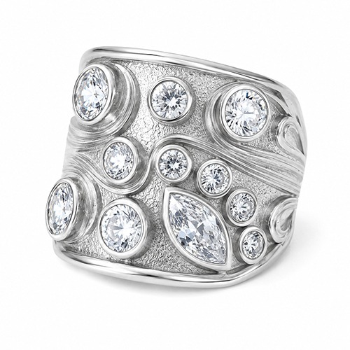 Sterling silver Lola design unique shapes cubic zirconia band ring 19mm wide