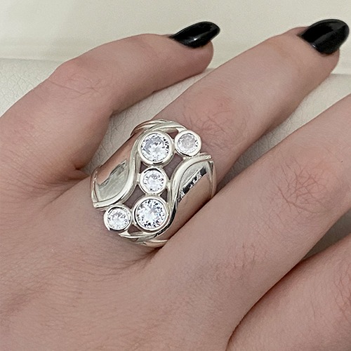 Sterling silver Bella wave design cubic zirconia band ring 25mm wide