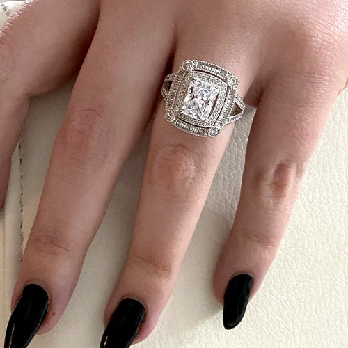 Sterling silver square shape baguette white cubic zirconia ring 17mm wide