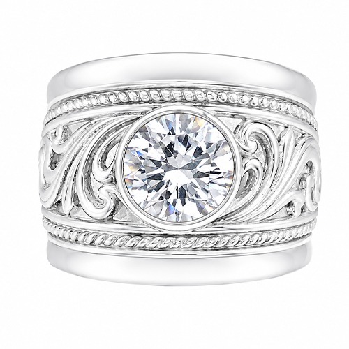 Sterling silver Ancilla design fillagree cubic zirconia band ring 18mm wide