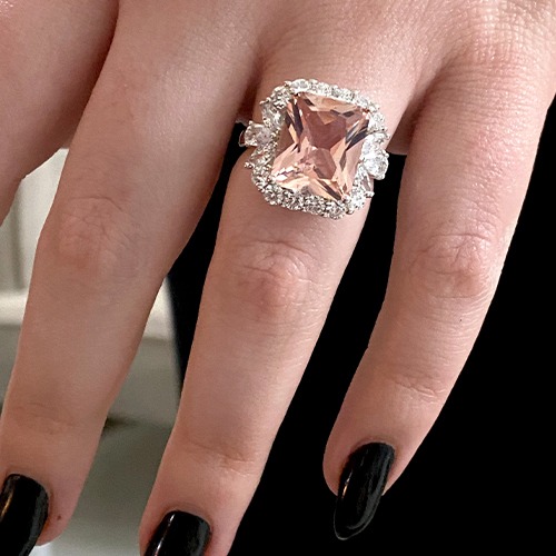 Sterling silver peach square design cubic zirconia ring 18mm wide