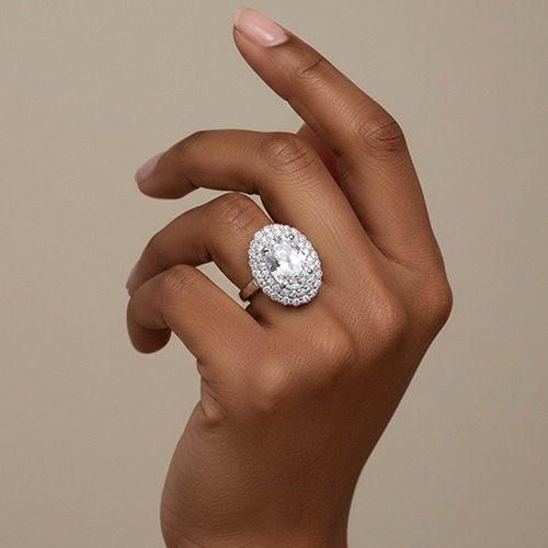 Sterling silver royal radiant classic oval cubic zirconia ring 22mm wide