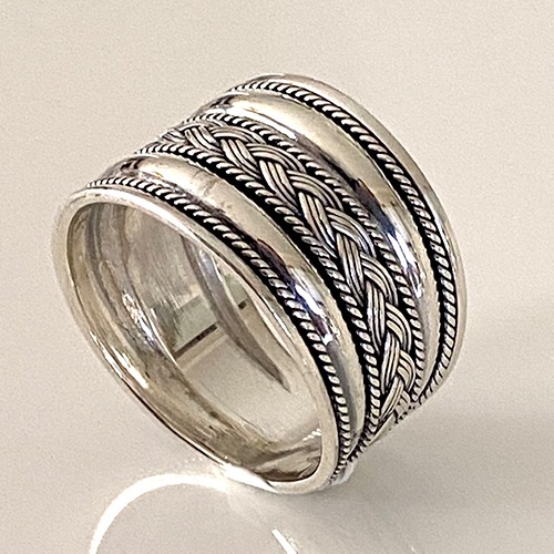 Sterling silver braid woven pattern solid band ring 16mm wide