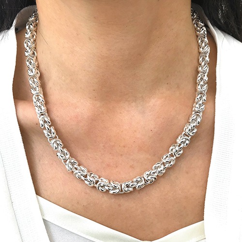 Sterling silver byzantine rope design necklace 6mm wide link