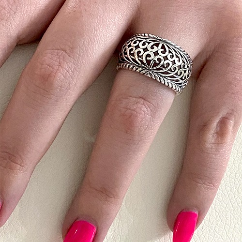 Sterling silver dome fillagree pattern band ring 15mm wide