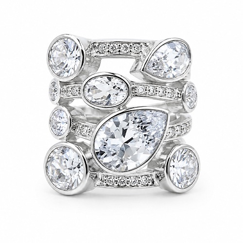 Sterling silver Bold Nova design cubic zirconia solid ring 22mm wide