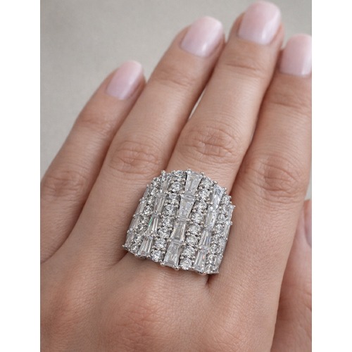 Sterling silver Maya design cubic zirconia baguette band ring 20mm wide