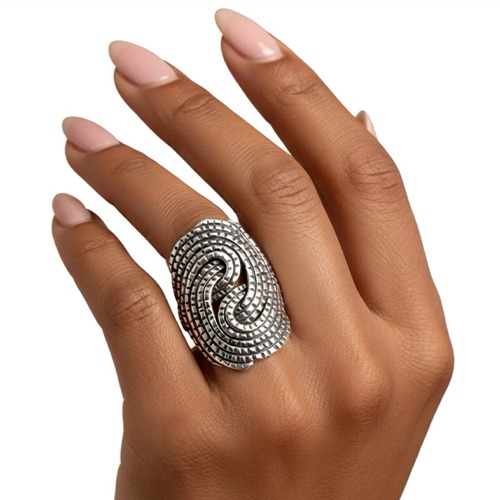 Sterling silver woven design wide solid ring 28mm wide