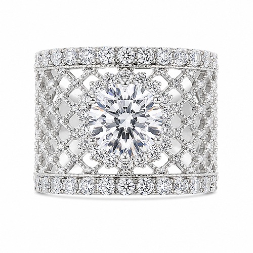Sterling silver Mila design cubic zirconia band ring 16mm wide