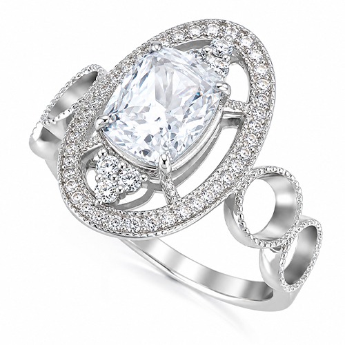 Sterling silver Bruna design unique oval shape cubic zirconia ring 16mm wide - Image 2