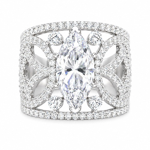 Sterling silver Mora design detailed marquise cubic zirconia band ring 18mm wide
