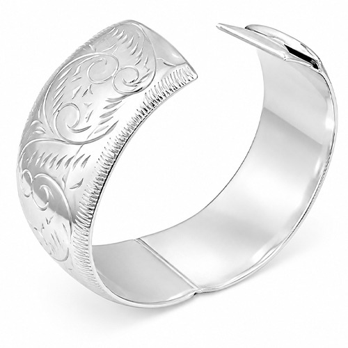 Sterling silver engraved vintage pattern wide clip on bangle 30mm wide - Image 2