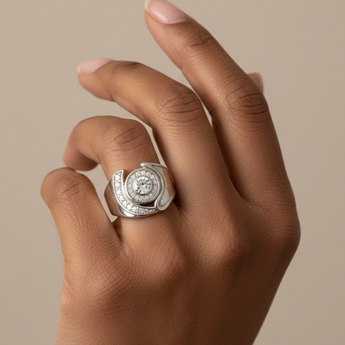 Sterling silver Amy unique design cubic zirconia ring 16mm wide