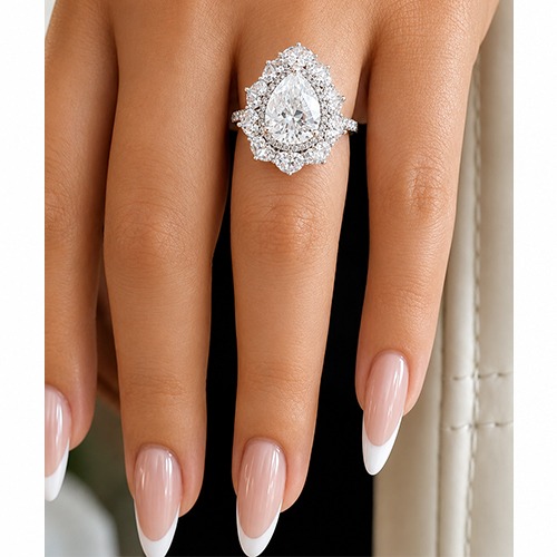 Sterling silver Candice design white teardrop cubic zirconia ring 19mm wide - Image 3