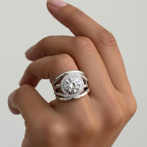 Sterling silver Eliana wave design cubic zirconia band ring 18mm wide