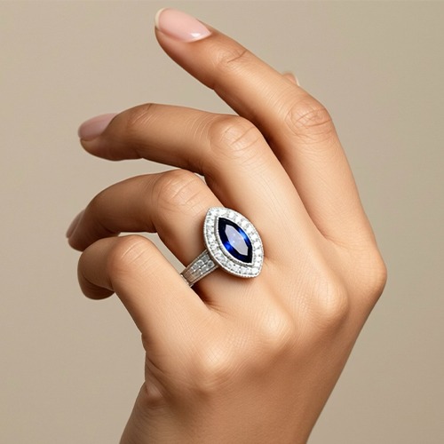 Sterling silver teardrop shape blue tanzanite cubic zirconia ring 18mm wide