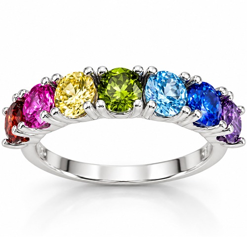 Sterling silver Hester design multicolour cubic zirconia classic band ring 4mm wide