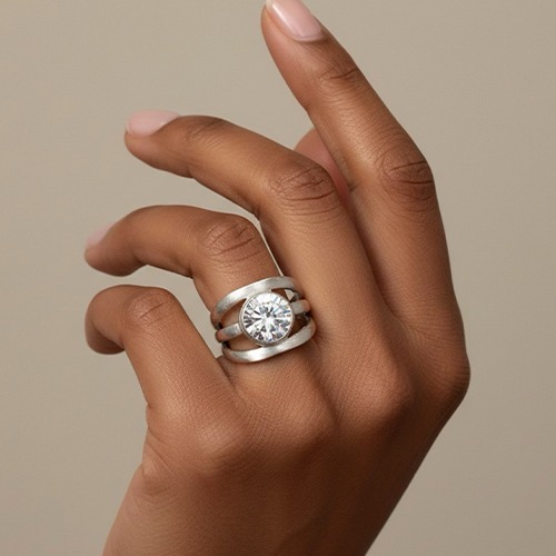 Sterling silver classic triple band cubic zirconia band ring 16mm wide