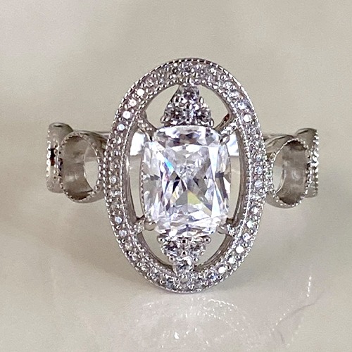 Sterling silver unique oval shape cubic zirconia ring 16mm wide - Image 2
