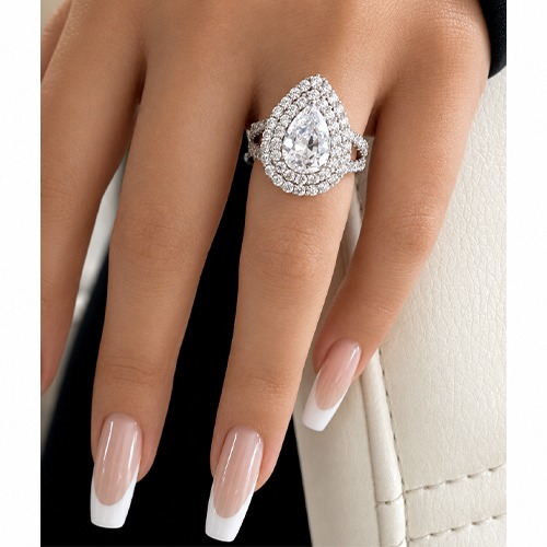 Sterling silver Chiara design pear shape white cubic zirconia ring 20mm wide - Image 3
