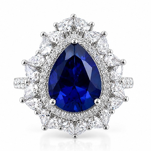Sterling silver Candice design blue tanzanite teardrop cubic zirconia ring 19mm wide - Image 3