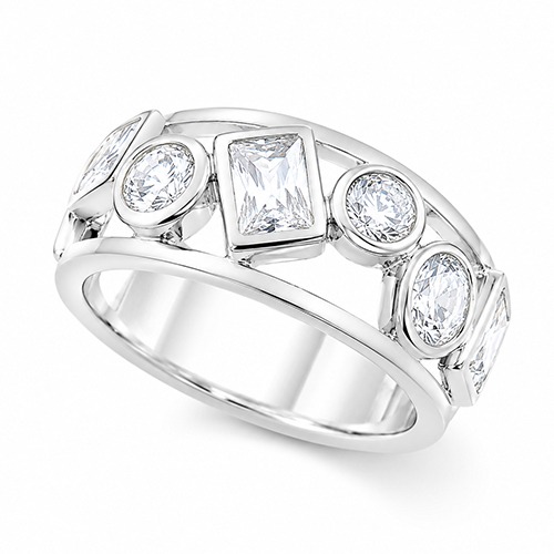 Sterling silver Jemma design unique cubic zirconia band ring 10mm wide