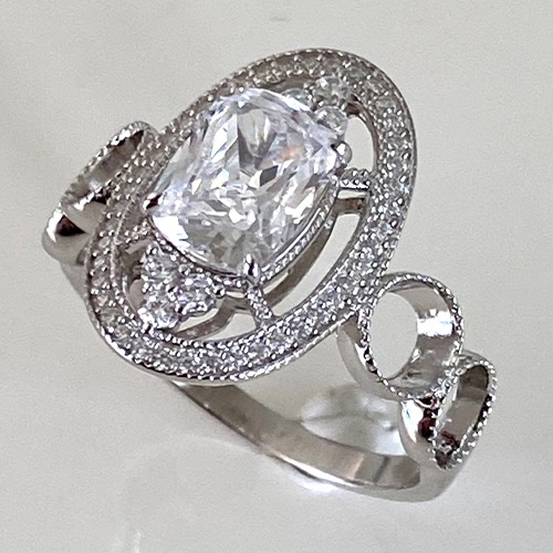 Sterling silver unique oval shape cubic zirconia ring 16mm wide - Image 3