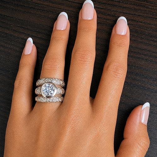 Sterling silver Carol design triple band white cubic zirconia ring 18mm wide