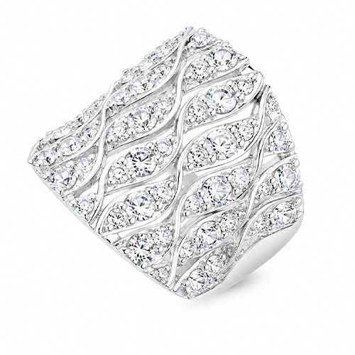 Sterling silver Delia design elegant twist cubic zirconia bulky band ring 24mm wide - Image 2