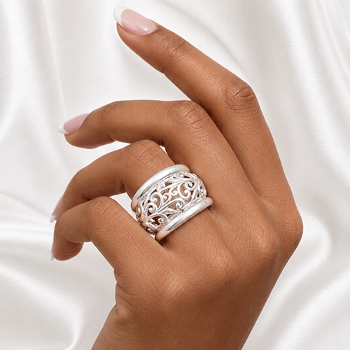 Sterling silver fillagree band dome design solid ring 15mm wide