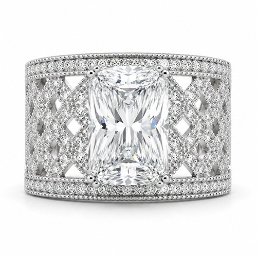 Sterling silver Penelope design rectangular cubic zirconia band ring 15mm wide