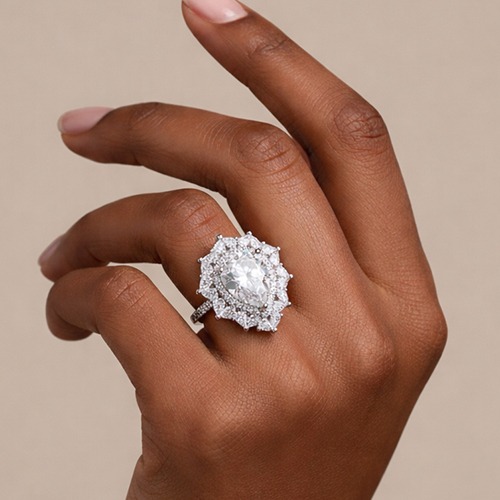 Sterling silver detailed design teardrop cubic zirconia ring 19mm wide