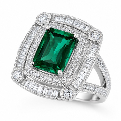 Sterling silver Freda design emerald green cubic zirconia ring 17mm wide