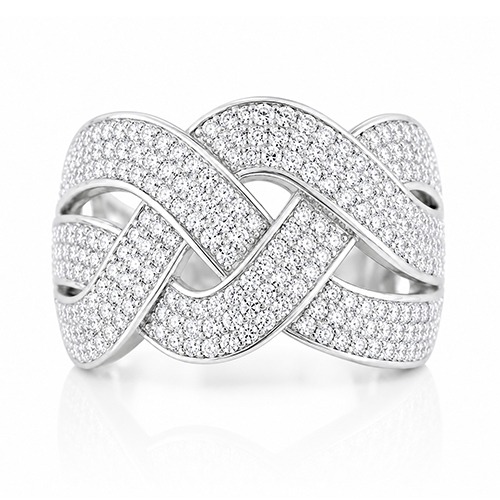 Sterling silver Ocasio design braided cubic zirconia band ring 15mm wide