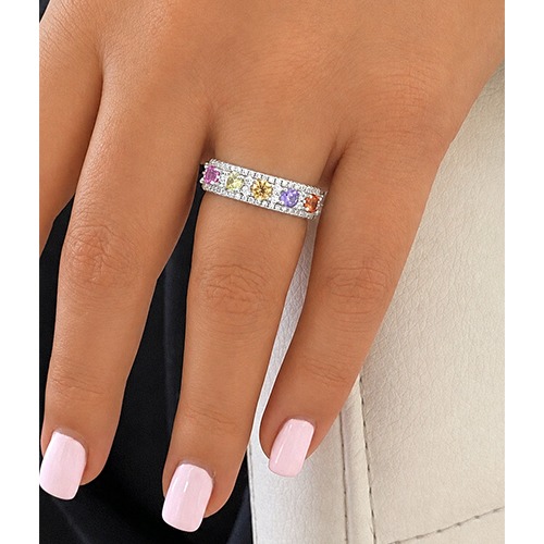 Sterling silver Bianca design multicolour single band cubic zirconia ring 6mm wide - Image 3