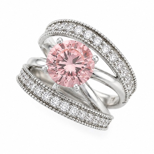 Sterling silver Amanda design classy elegant pink cubic zirconia band ring 19mm wide - Image 2
