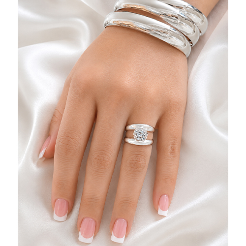 Sterling silver Christel design classic double band cubic zirconia ring 14mm wide