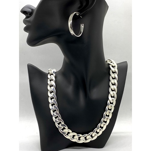 Sterling silver heavy solid curb link design necklace 15mm wide