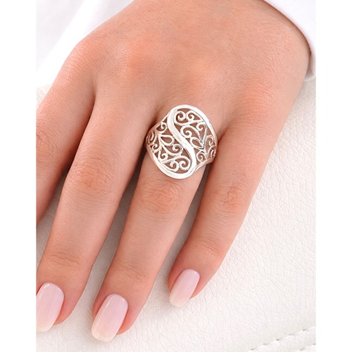 Sterling silver curvy design fillagree solid silver ring 17mm wide