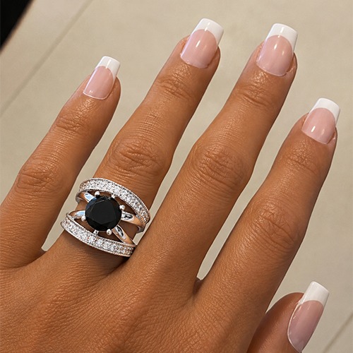 Sterling silver Amanda design classy elegant black cubic zirconia band ring 19mm wide - Image 3