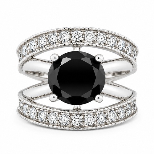 Sterling silver Amanda design classy elegant black cubic zirconia band ring 19mm wide