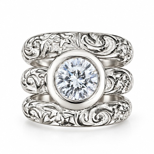 Sterling silver Carol design triple band white cubic zirconia ring 18mm wide