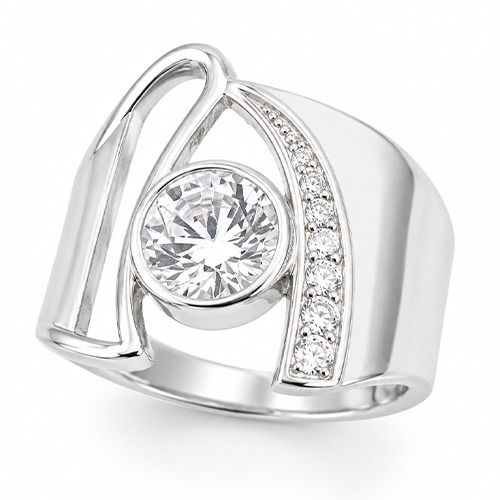 Sterling silver Luna design cubic zirconia ring 19mm wide - Image 2